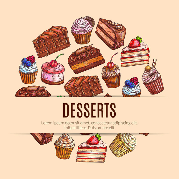 Bonbons et pâtisseries de boulangerie, bannière alimentaire pour desserts
 - Vecteur, image