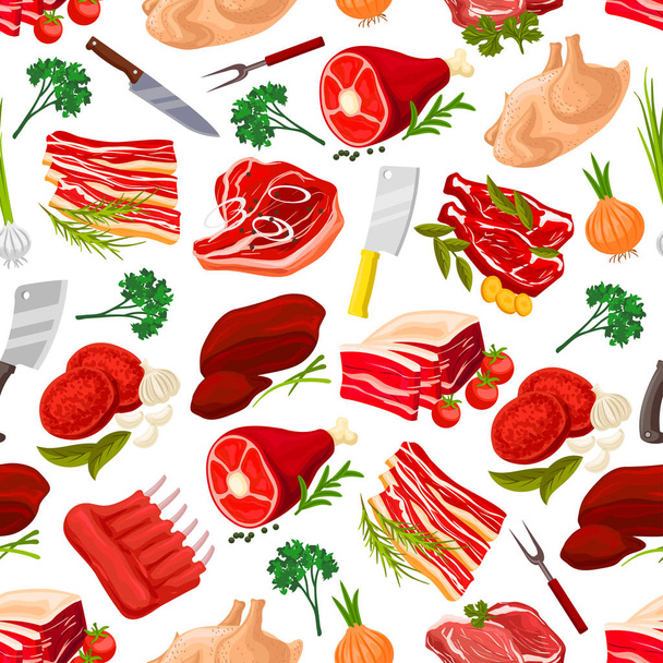 Varrat nélküli mintát háttér húsipari termékek - Vektor, kép