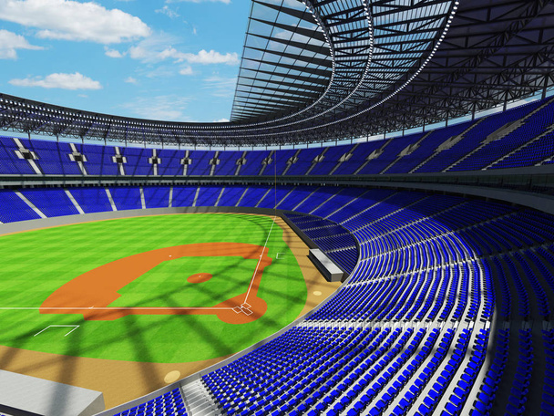 3D визуализация бейсбольного стадиона с синими сиденьями и VIP боксами
 - Фото, изображение