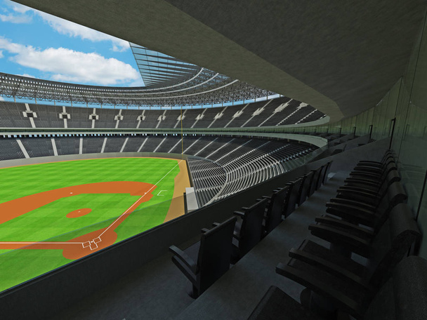 3D визуализация бейсбольного стадиона с черными сиденьями и VIP боксами
 - Фото, изображение