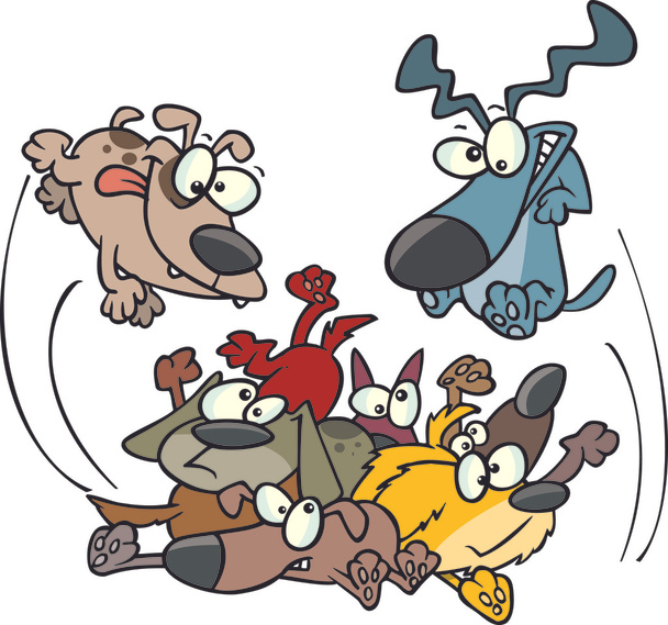 Perros de dibujos animados saltando en una pila
 - Vector, imagen