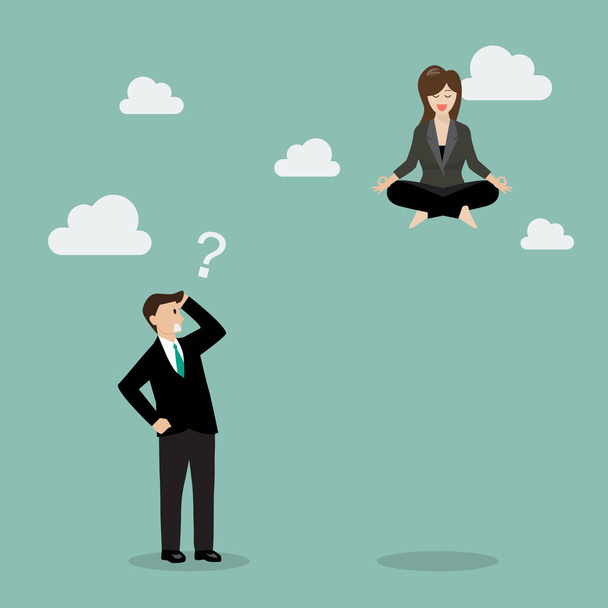 Business woman meditating over his competitor - Vector, Image