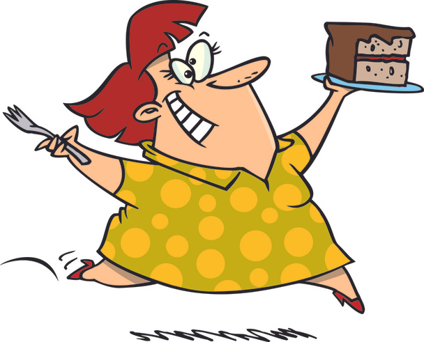 ぽっちゃり白人女性とケーキの漫画 - ベクター画像