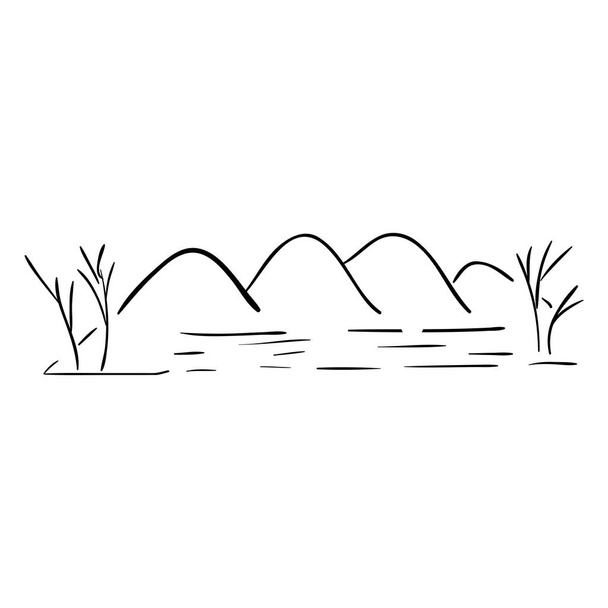 пейзаж с рекой и горами
 - Вектор,изображение