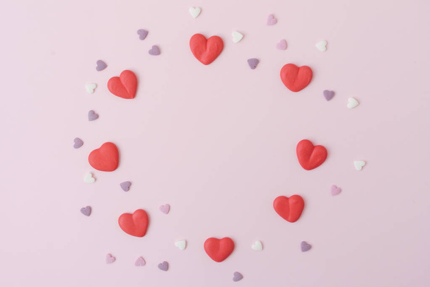Valentine card template with sugar hearts - Фото, изображение