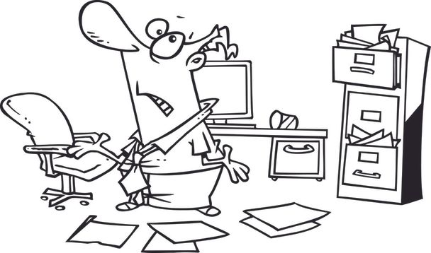 Desenhos animados Empresário desorganizado em um escritório bagunçado
 - Vetor, Imagem