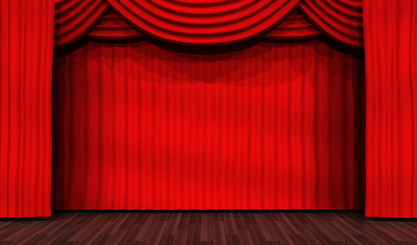 Lege podium voor performances en rode gordijn - Foto, afbeelding