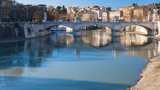 view of vittorio emanuele ii Bridge on Tiber - Photo, Image