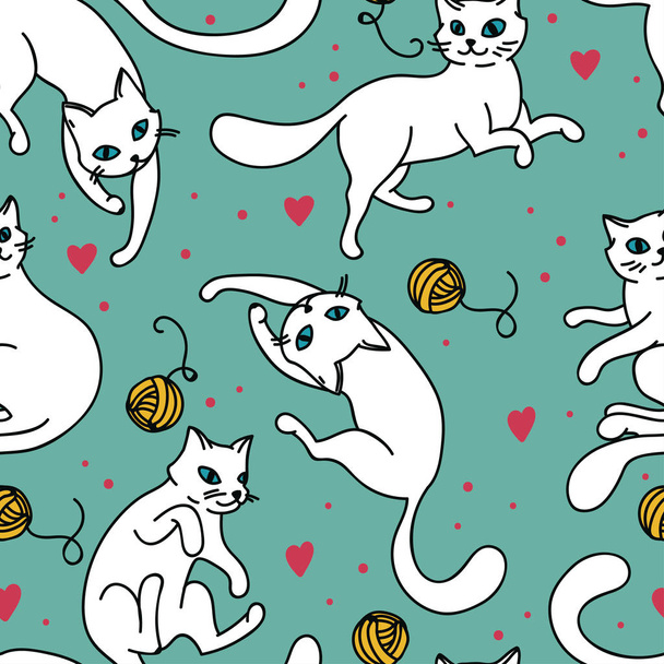 seamless pattern with cute cats - Vector, imagen