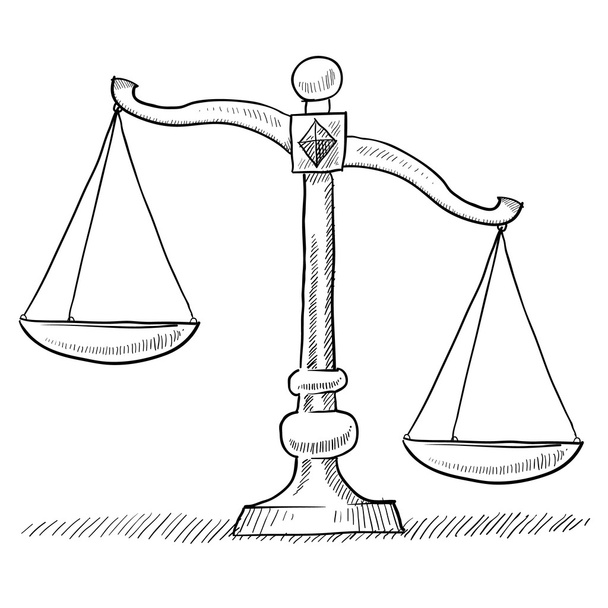 μη ισορροπημένη κλίμακες της δικαιοσύνης σκίτσο - Διάνυσμα, εικόνα