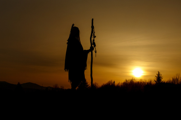silhouette of native american shaman - Photo, Image