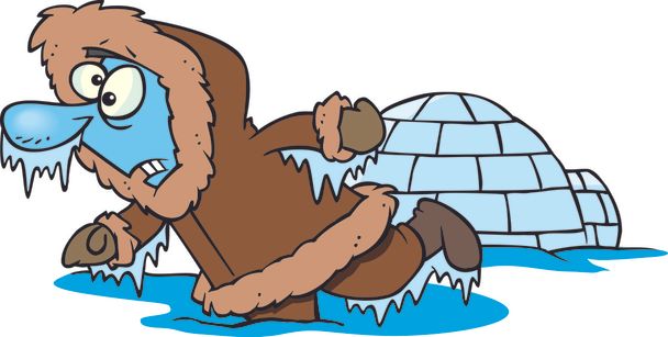 Cartoon bevroren eskimo in de buurt van een iglo - Vector, afbeelding
