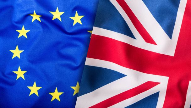 Flags of the United Kingdom and the European Union. UK Flag and EU Flag.  - Фото, изображение