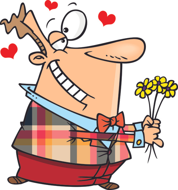 Cartoon Man with Flowers - Vector, Image