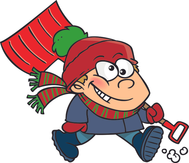 Cartoon Boy con pala de nieve
 - Vector, imagen