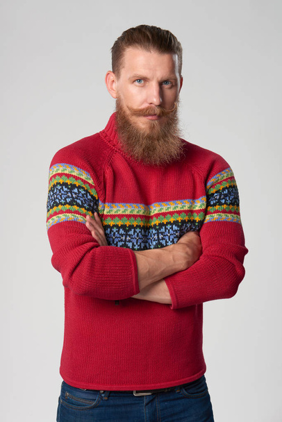Serious confident bearded hipster man - Фото, изображение