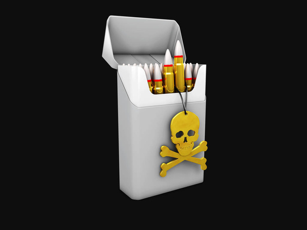 siyah gri sigara paketi mockup kafatası, Sigara öldürür, ile 3D illüstrasyon izole - Fotoğraf, Görsel
