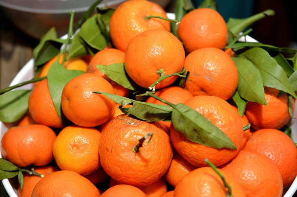 pyramid of clementines with leaves - Photo, Image