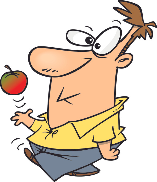 Uomo dei cartoni animati con mela
 - Vettoriali, immagini