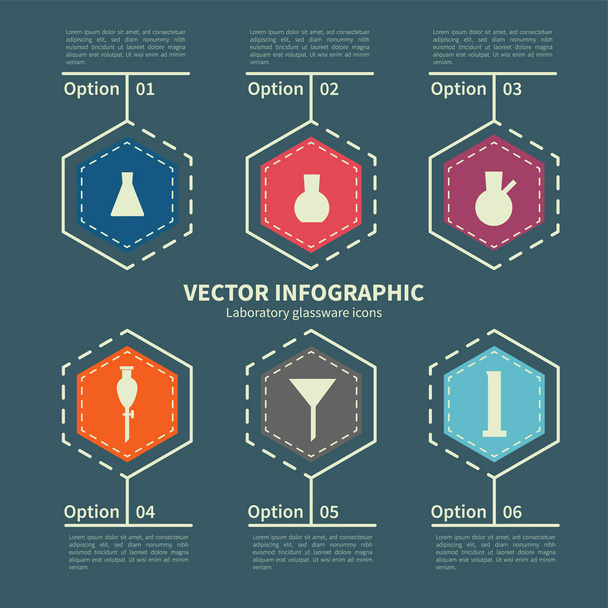 Infographic template with laboratory glassware icons - Vettoriali, immagini