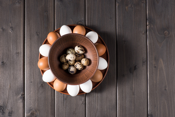 kuře a křepelčí vejce   - Fotografie, Obrázek