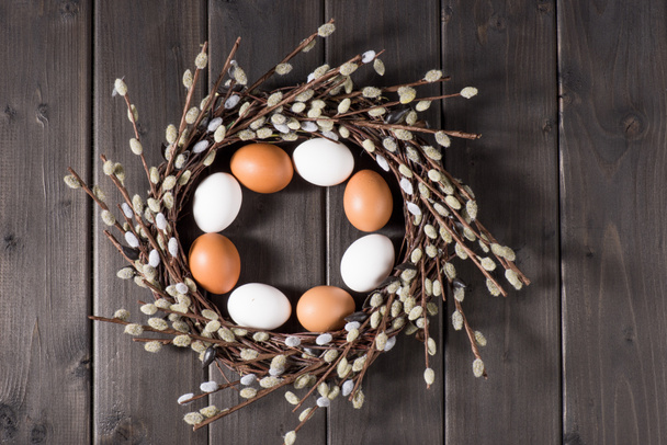 Eggs and catkins wreath - Photo, Image