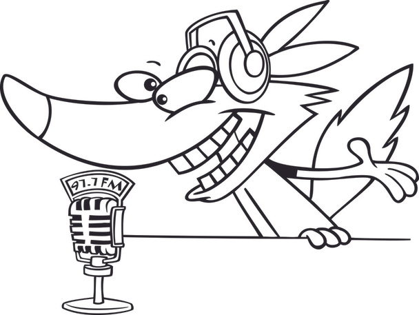 γελοιογραφία λύκος ραδιόφωνο dj εκφωνητής - Διάνυσμα, εικόνα