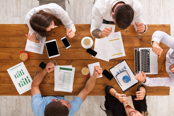Group of busy business people working in office, top view - Фото, зображення