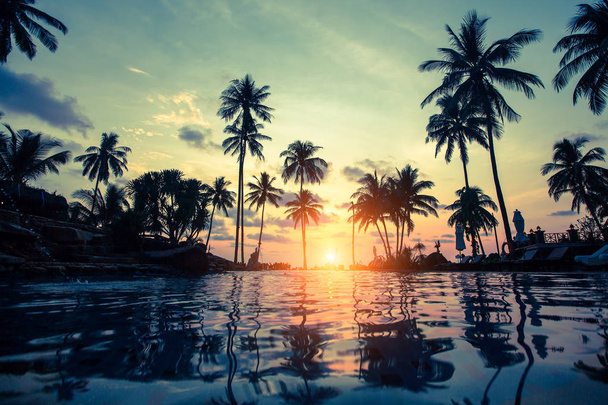 Красивый закат на тропическом пляже
  - Фото, изображение