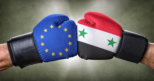Een bokswedstrijd tussen de Europese Unie en Syrië - Foto, afbeelding