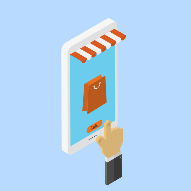 Shopping boutique en ligne par téléphone mobile. Illustration vectorielle
 . - Vecteur, image
