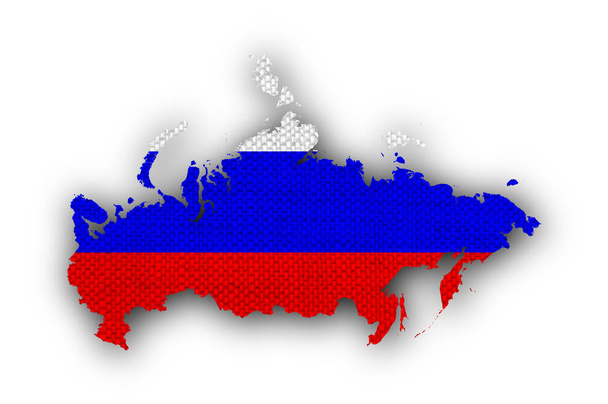 Mapa y bandera de Rusia en lino viejo
 - Foto, imagen
