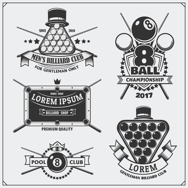Set of billiards labels, emblems, badges, icons and design elements. - ベクター画像