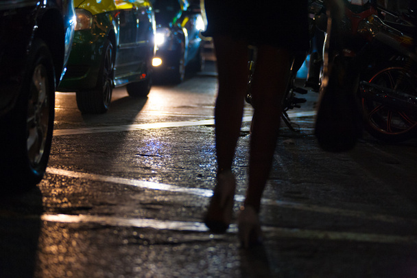 Legs Street Prostitution Car Headllights Bangkok - Фото, изображение