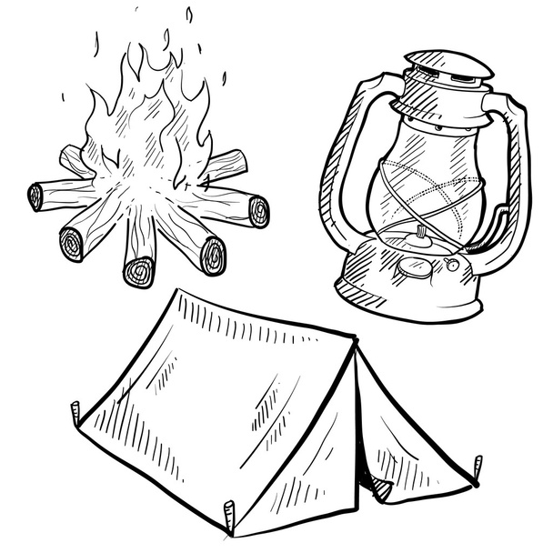 Camping equipment sketch - Vector, Image