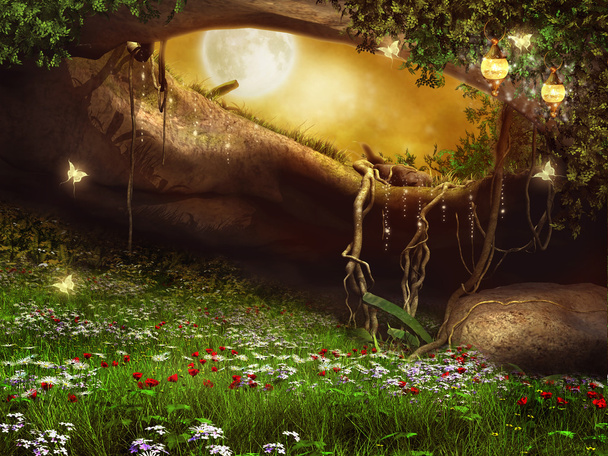Enchanted cave with flowers - Photo, Image