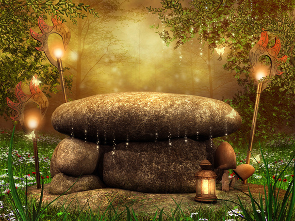 stenen altaar met lantaarns - Foto, afbeelding