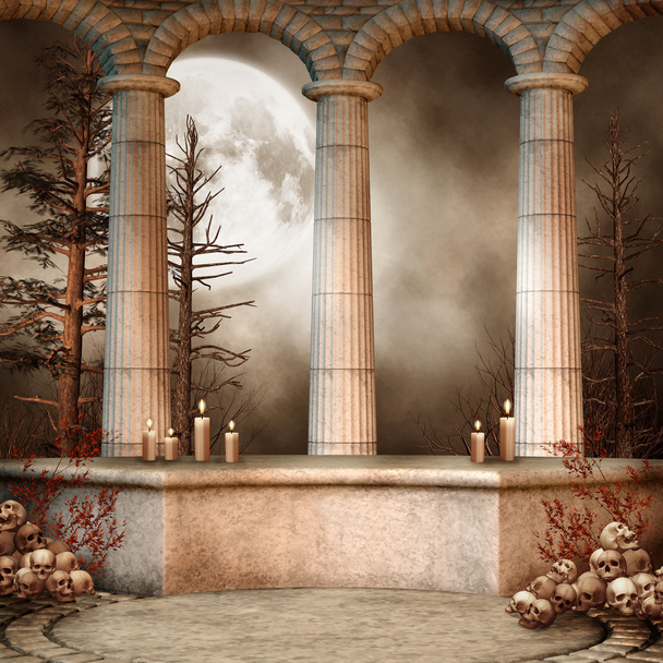 marmeren kolommen met schedels - Foto, afbeelding