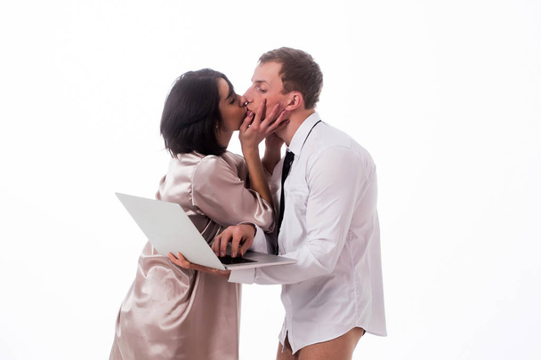businessman and woman with laptop - Zdjęcie, obraz