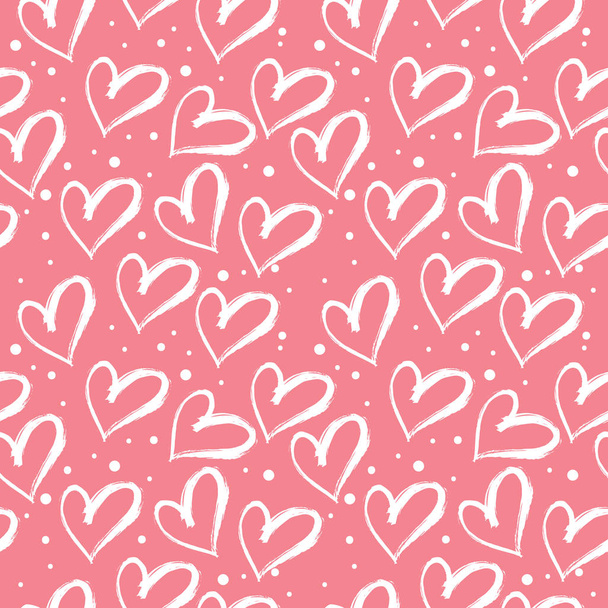Hearts seamless pattern. Hand drawn elements background by brush. Ideal for celebrations, wedding invitation, mothers day and valentines day - Vector, Image