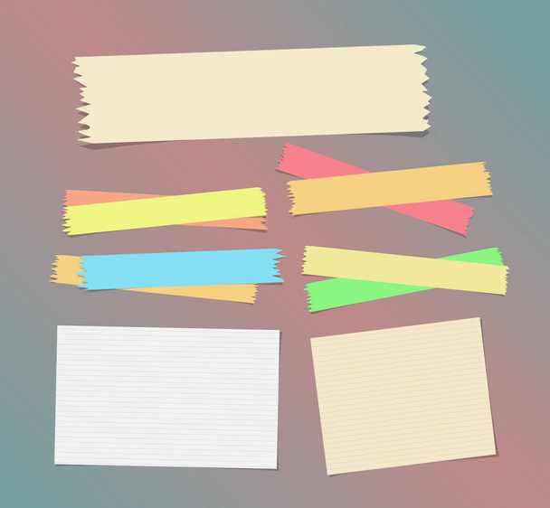 Pegajoso, cinta adhesiva de enmascaramiento, papel de nota gobernado pegado en el fondo colorido
 - Vector, Imagen