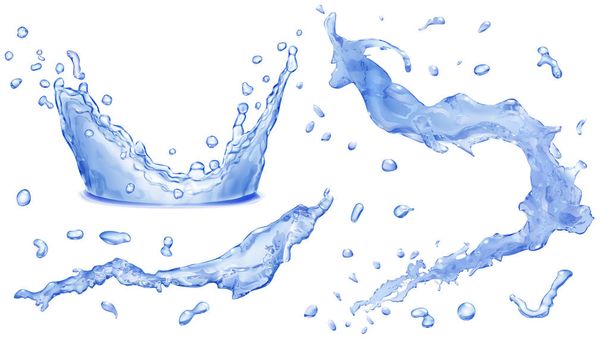 Opaque water splashes, water drops and crown from splash of wate - Vector, Image