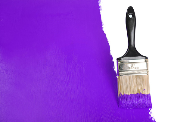 Brush Painting Wall With Purple Paint - Photo, Image
