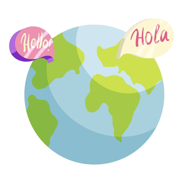 Глобус с иконой миров Hello и Hola
 - Вектор,изображение
