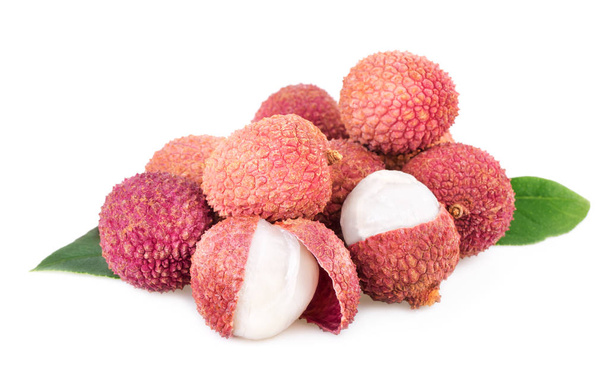 Lychee stack of litchi fruits isolted on white - Photo, Image