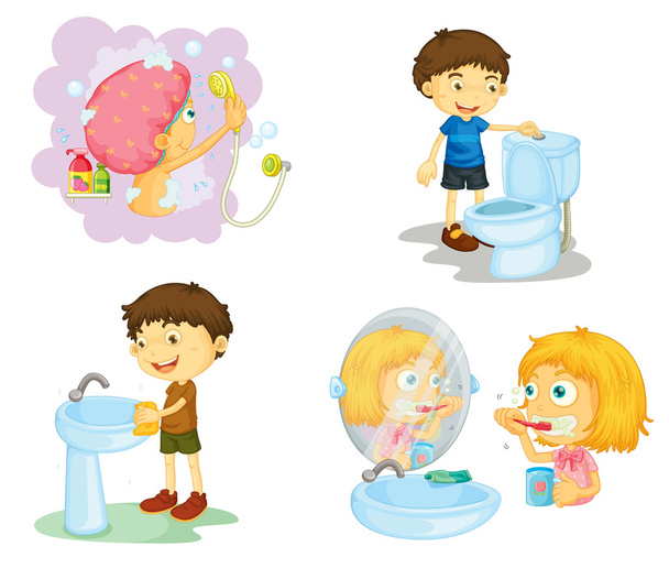 kids and bathroom accessories - Vector, Image
