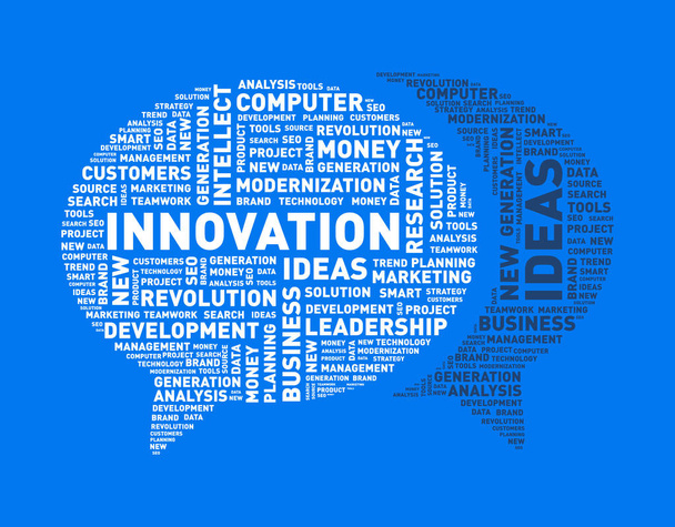 Innovation and ideas speech bubble, word cloud vector - Vector, Image
