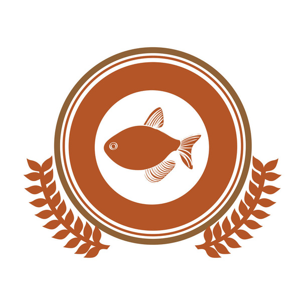 кругла марка кордону з коронною гілкою з рибою
 - Вектор, зображення