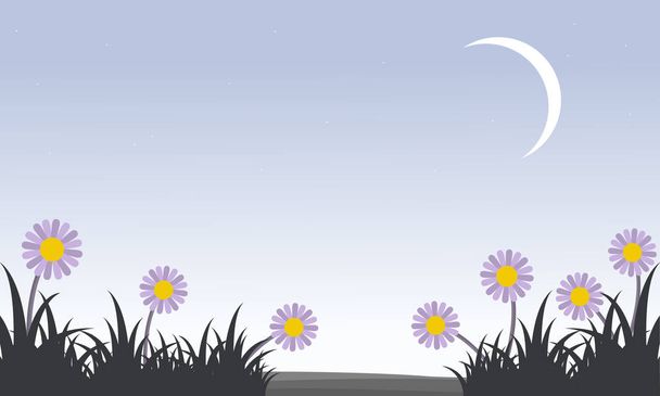 Flower with moon at spring landscape - ベクター画像