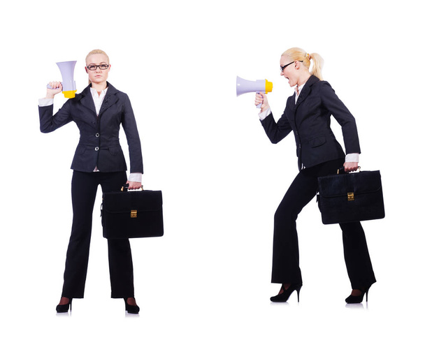 vrouw zakenvrouw met luidspreker op wit - Foto, afbeelding